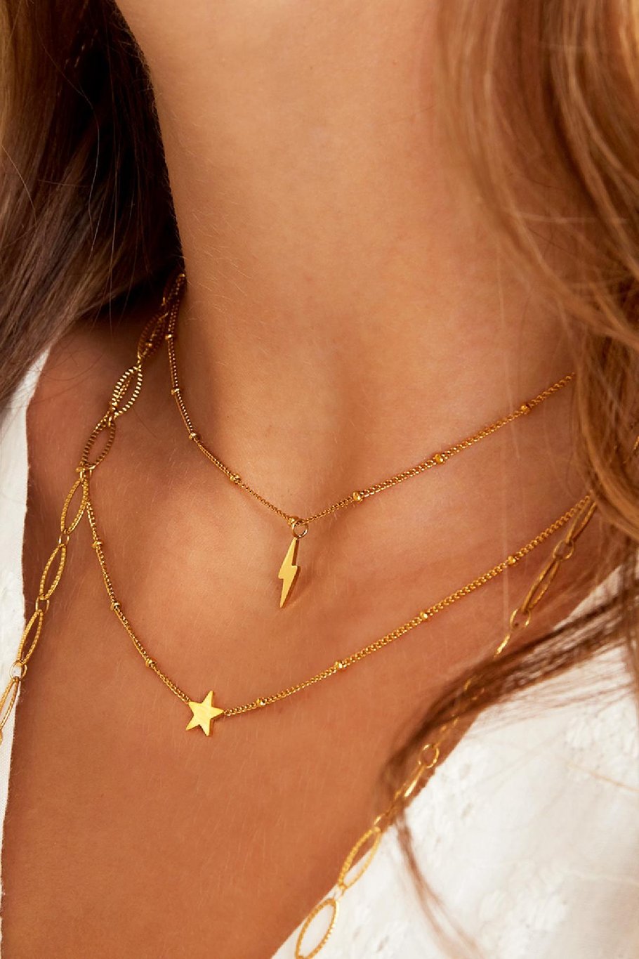 Necklace bolt of lightning Gold Color Stainless Steel h5Picture3